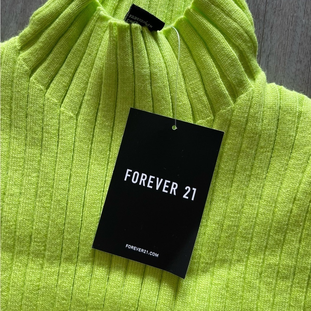 Forever 21 Ribbed Bodycon Lime Green Sweater Dress Women’s Size Small NWT - Picture 6 of 8
